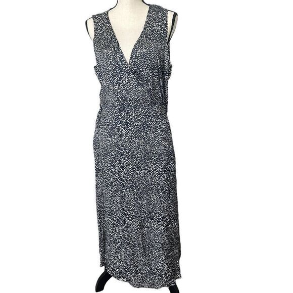 Threads 4 Thought Wrap Dress Navy Blue and White Polka Dot - Picture 1 of 6